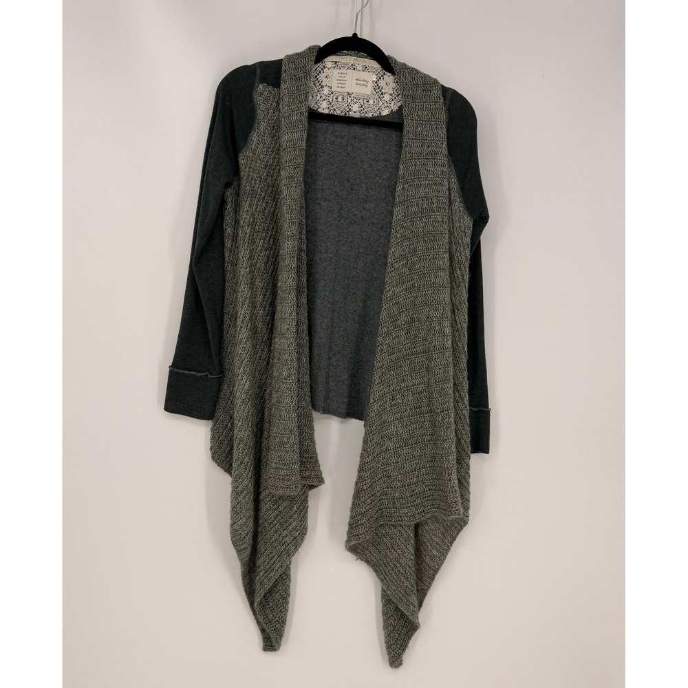 Saturday Sunday Cardigan Womens Small Gray Green Lace Mixed Media Boho Gorpcore